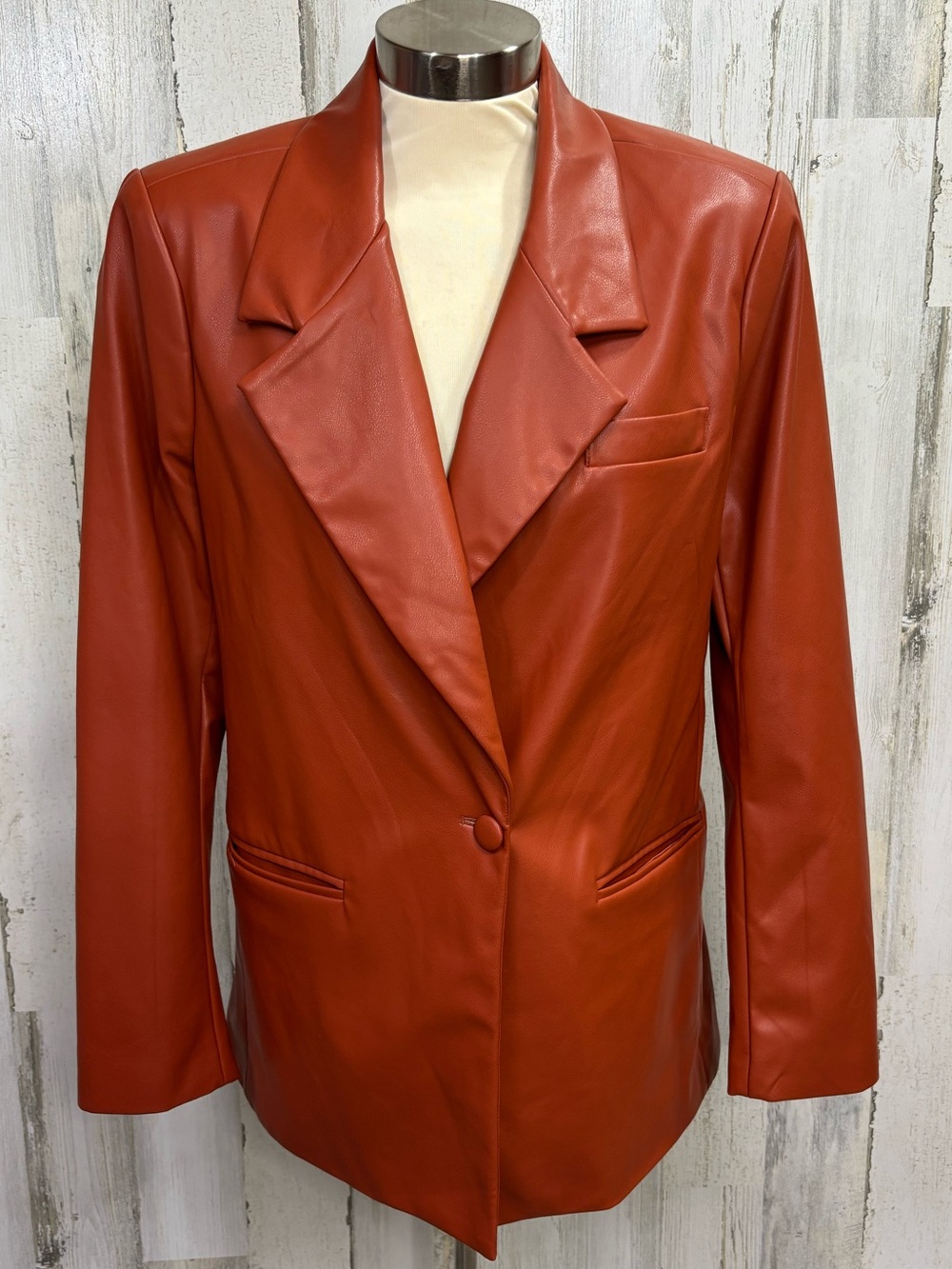 WeWoreWhat Downtown Vegan Leather Rust Cognac Blazer Jacket - Picture 5 of 14